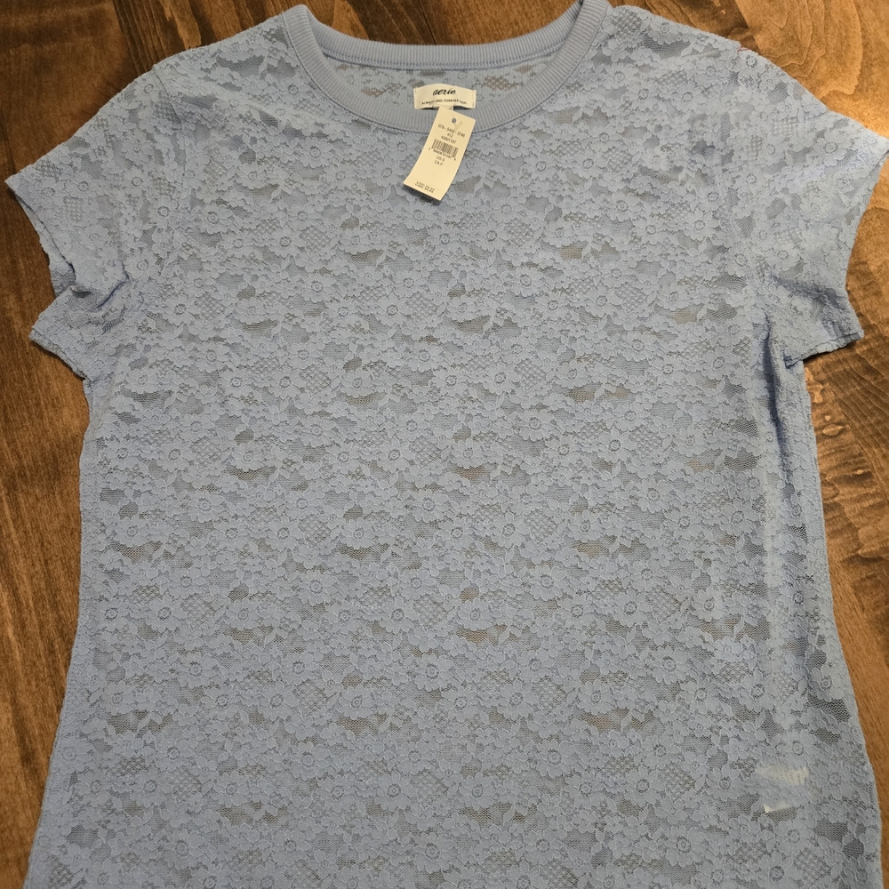 Aerie Nwt Lace Light BlueShort Sleeve Top